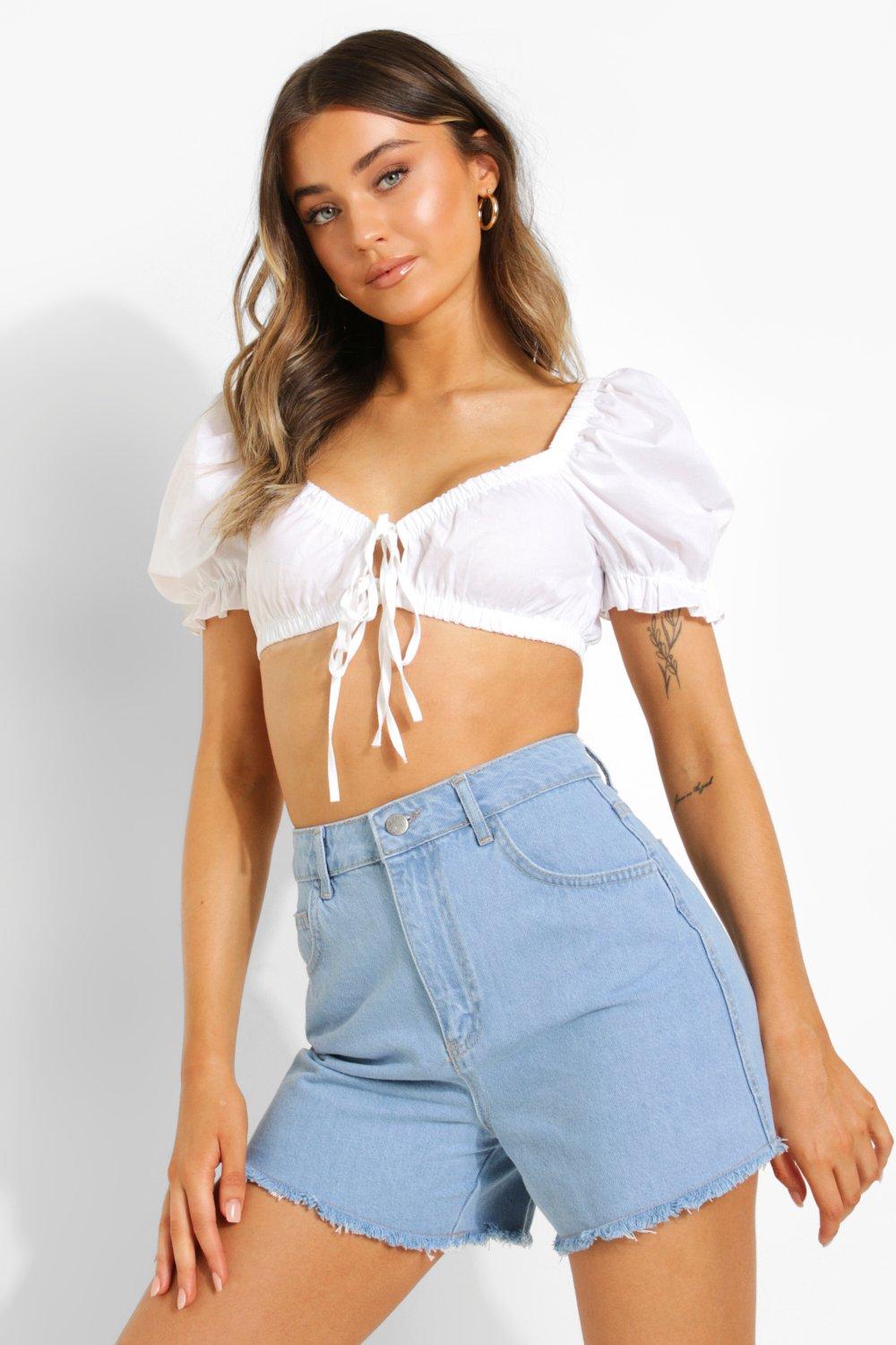 Short en jean boyfriend taille haute ourlets bruts boohoo